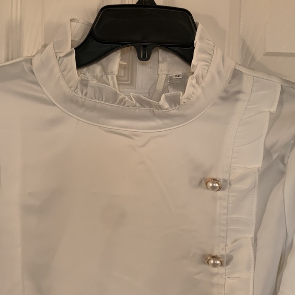 Pearl white satin blouse, pearl white, M - Picture 2 of 7